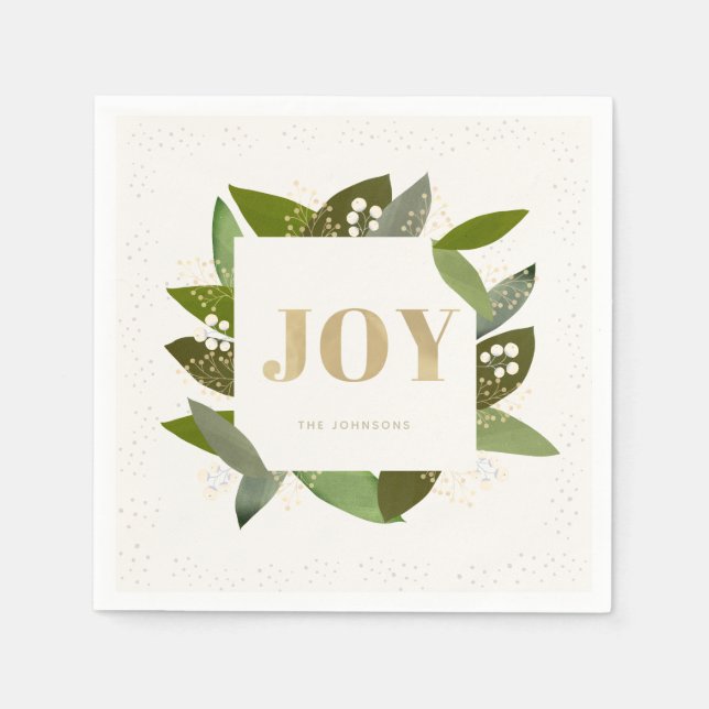 JOY Helgdag Foliages Ivory White Pappra Napkins Pappersservett (Framsidan)