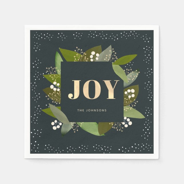 JOY Helgdag Foliages Navy Blue Papper Napkins Pappersservett (Framsidan)
