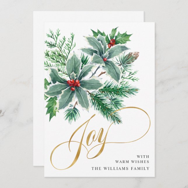 JOY Holly Bär Gren Julhälsning Julkort (Fram/baksida)