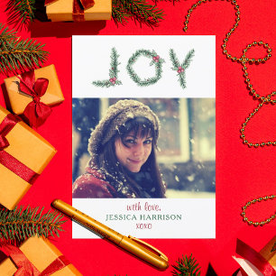 "Joy" Holly Grenar Photo jul Card Julkort