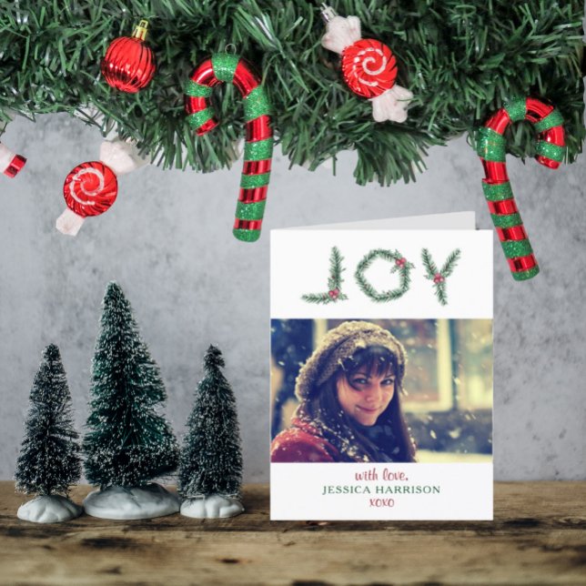 "Joy" Holly Grenar Photo jul Helgkort (Skapare uppladdad)