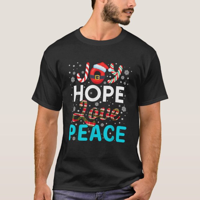 Joy Hope Kärlek Peace Buffalo Plade Julfamiljen T Shirt (Framsida)