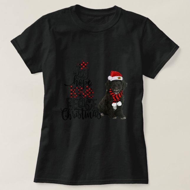 Joy Hope Kärlek Peace jul Black Cockapoo T Shirt (Design framsida)