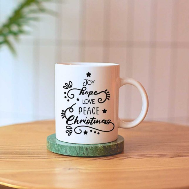 Joy Hope Kärlek Peace-julen Skriv ut modern vit Kaffemugg (Skapare uppladdad)