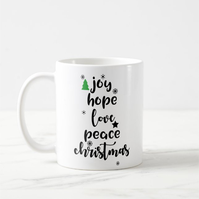 Joy Hope Kärlek Peace-julfonen Kaffemugg (Vänster)
