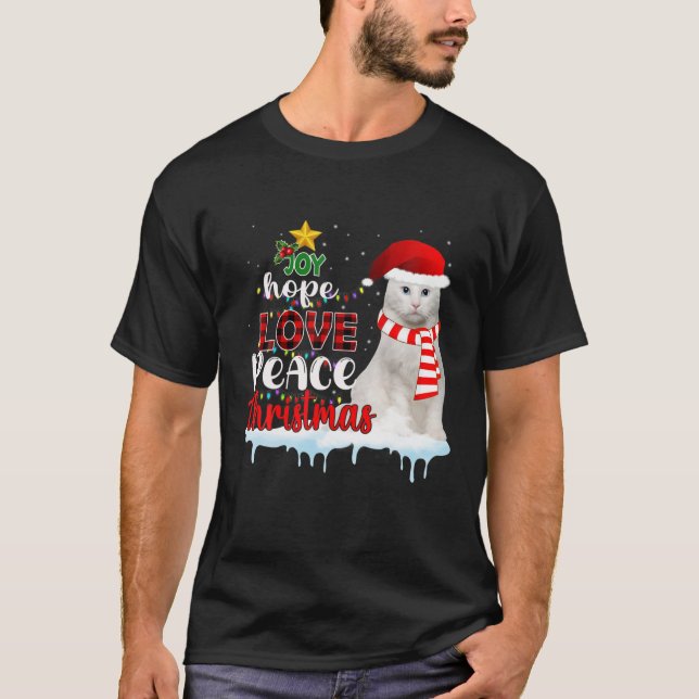 Joy Hope Kärlek Peace Julgran Cat Julafton Gift T Shirt (Framsida)