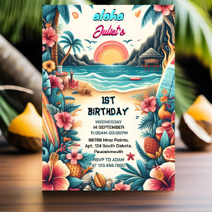Joy Hula Luau Surfa aloha hawaiian 1:a födelsedag Inbjudningar
