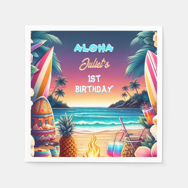 Joy Hula Luau Surfa aloha hawaiian 1:a födelsedag Pappersservett (Framsidan)