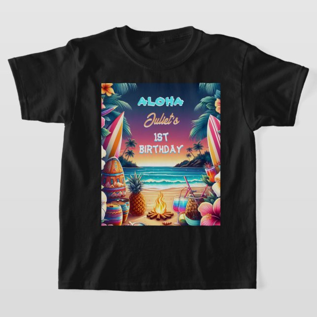 Joy Hula Luau Surfa aloha hawaiian 1:a födelsedag T Shirt (Laydown)