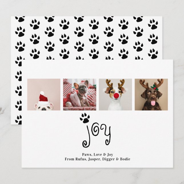 Joy Hund jul 4-fotokort Inbjudningar (Fram/baksida)