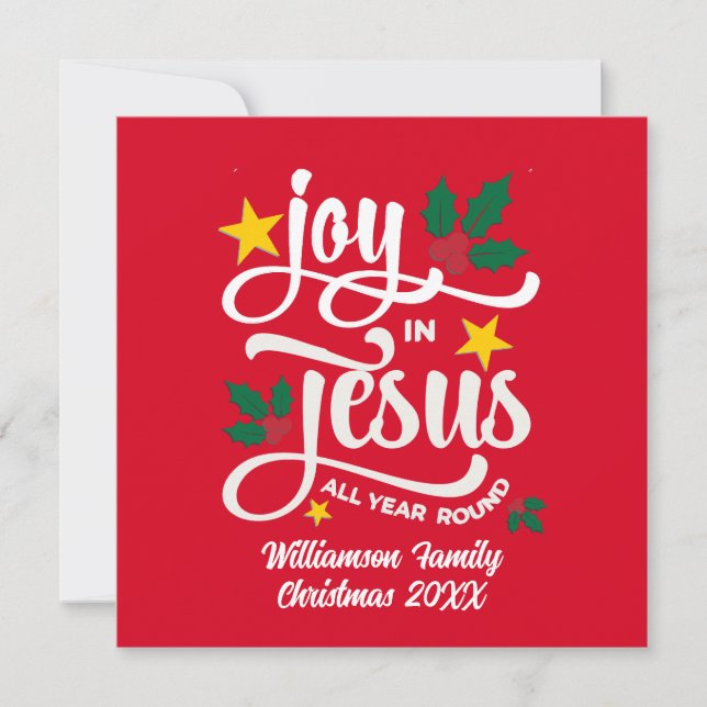 Joy in Jesus Christian Christmas Family Name  Julkort (Framsida)
