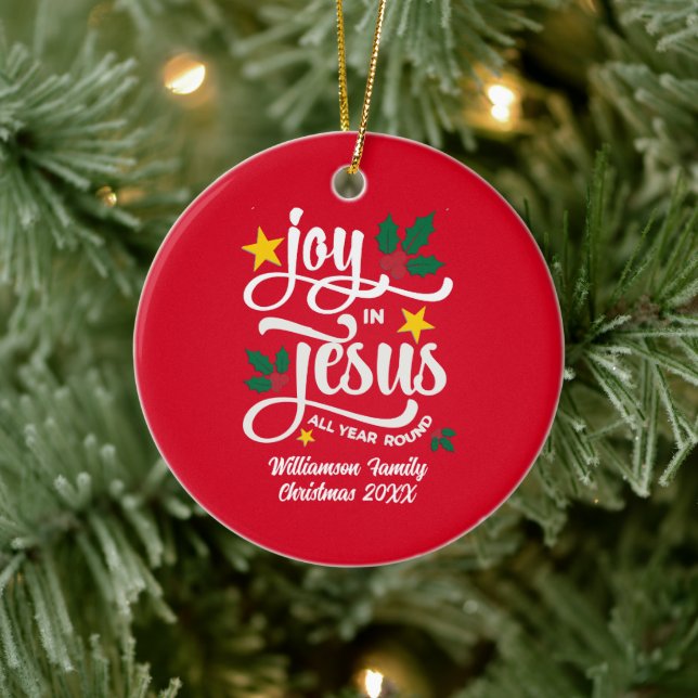 JOY IN JESUS Family Name Christian Christmas  Julgransprydnad Keramik (Träd)