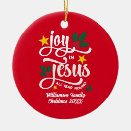 JOY IN JESUS Family Name Christian Christmas  Julgransprydnad Keramik
