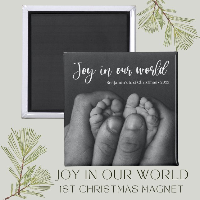"Joy in our world", Baby Första jul-Helgdag Magnet (joy in our world photo Christmas magnet babys first christmas holiday gift)