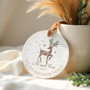 Joy in the Simple Sak Birch Bark Woodgrain Hjort Julgransprydnad Keramik