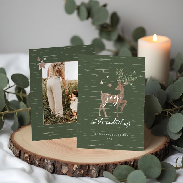 Joy in the Simple Sak Birch Bark Woodgrain Hjort Julkort (Joy In the Simple Things Birch Bark Woodgrain Deer Holiday Card)