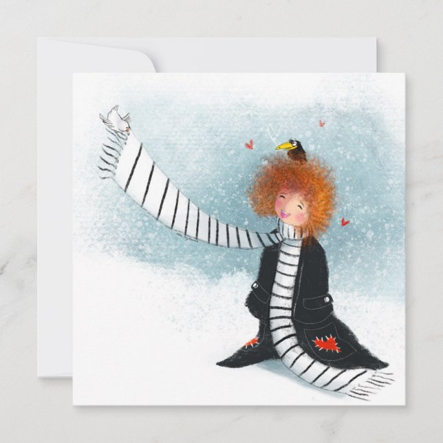 Joy in the Snow – Whimsical Winter Girl Inbjudningar (Framsida)