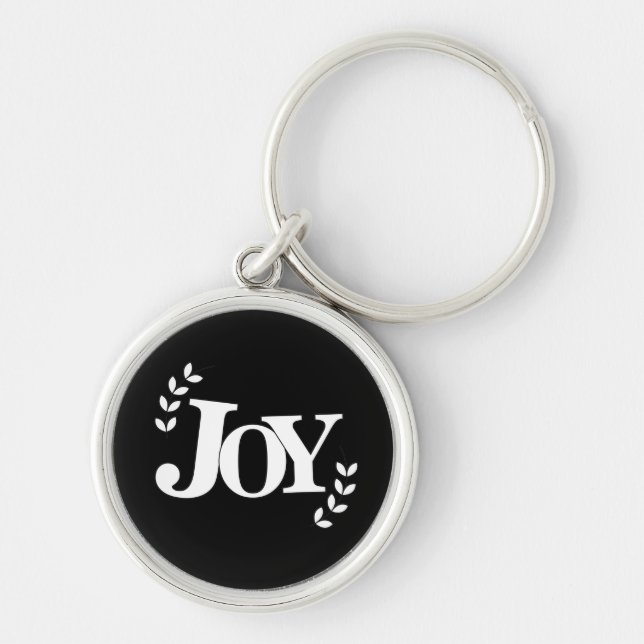 Joy Inspirational Quote Typography Rund Silverfärgad Nyckelring (Framsidan)