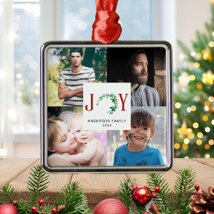 Joy jul 4 Photo Collage Family Bilder Julgransprydnad Metall