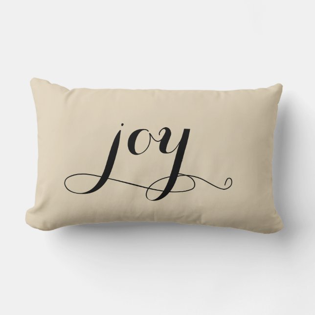 Joy jul Black Script Beige Helgdag Lumbarkudde (Framsida)