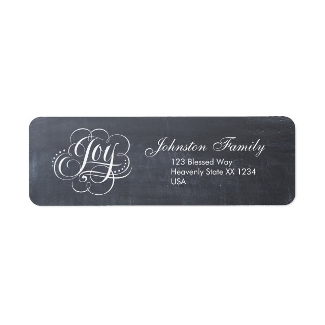 JOY Jul Calligraphy Swirly Lettering God Returadress Etikett (Framsidan)