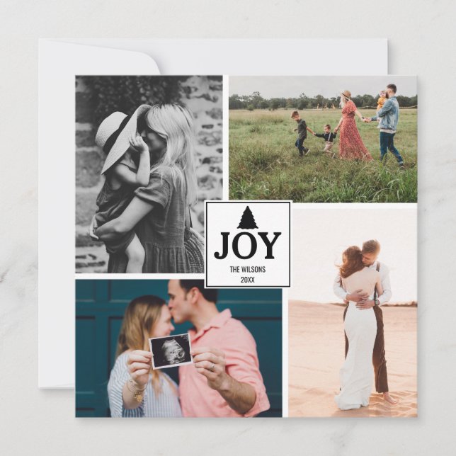 Joy jul Family Photo Collage Julafton Card (Framsida)