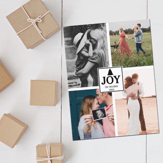 Joy jul Family Photo Collage Julafton Helg Vykort (Skapare uppladdad)