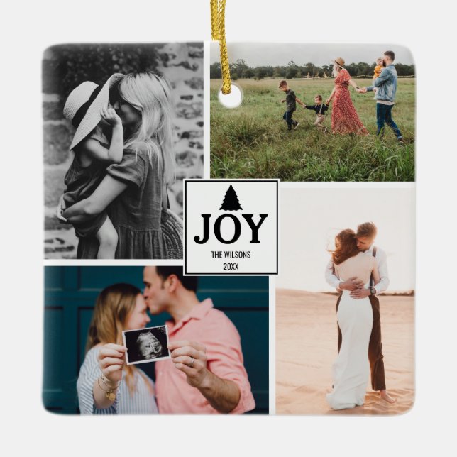 Joy jul Family Photo Collage Julgransprydnad Keramik (Framsida)