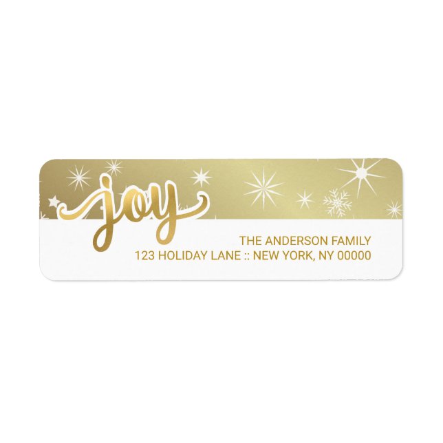 Joy jul Faux Gold Foil Hand Script Adress Returadress Etikett (Framsidan)