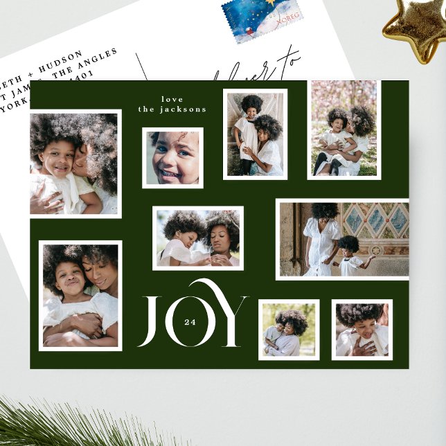 JOY | Jul | Fotokollage | Klassisk Grönt Helg Vykort (Skapare uppladdad)