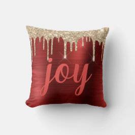 Joy Jul Glitter Drip Red Metallic Typography Kudde