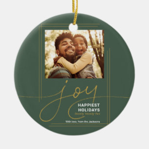 Joy Jul-Helgdag för Family Photo Script Julgransprydnad Keramik