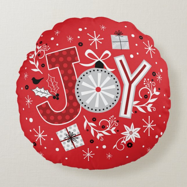 Joy Jul Helgdagars Red Festive Winter Rund Kudde (Framsidan)