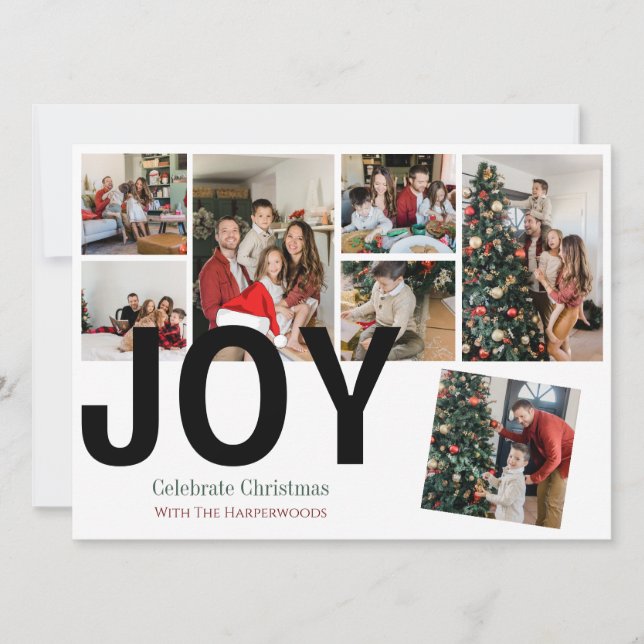 Joy jul helgdagars Script Family Photo Collage Julkort (Framsida)