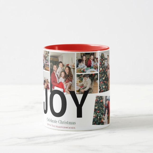 Joy jul helgdagars Script Family Photo Collage Mugg (Center)