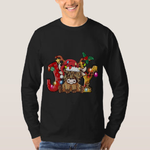 Joy jul Highland Cow Farming Farmer Santa Ha T Shirt
