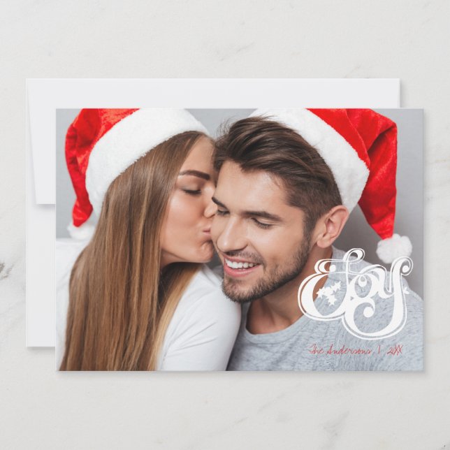 Joy Jul Monogram Helgdag Photo Card Julkort (Framsida)