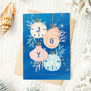Joy jul Ocean Watercolor Seashell Ornaments Julkort