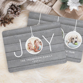 Joy jul Ornaments Simple Grått Wood 4 Photo Julkort