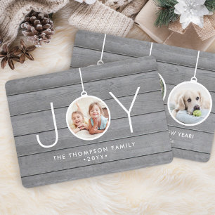 Joy jul Ornaments Simple Grått Wood 4 Photo Julkort