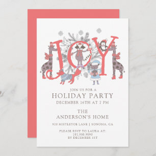 Joy jul Party Animals Julfest Inbjudningar