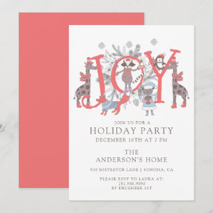 Joy jul Party Animals Julfest Invati Inbjudningar