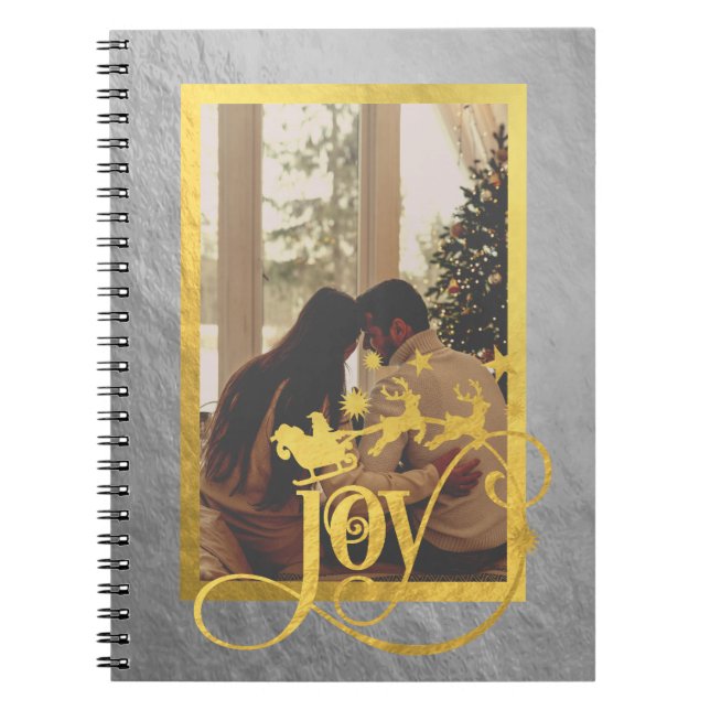 Joy Jul Photo Silver & Guld Spiral bärbar dator Anteckningsbok (Framsidan)