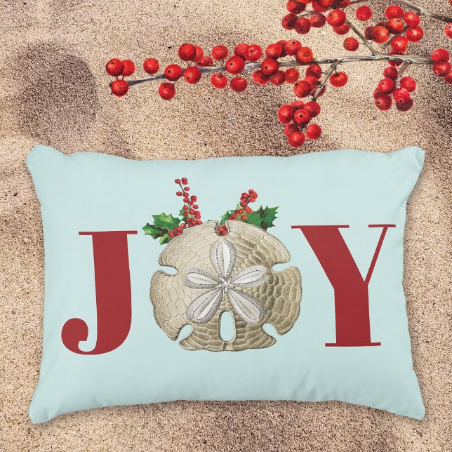 Joy jul Sand Dollar Holly Berries Kustal Prydnadskudde (Skapare uppladdad)