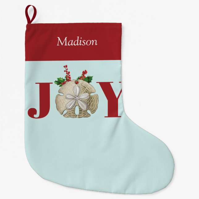 Joy jul Sand Dollar Holly Berries Kustal Stor Julstrumpa (Framsidan)