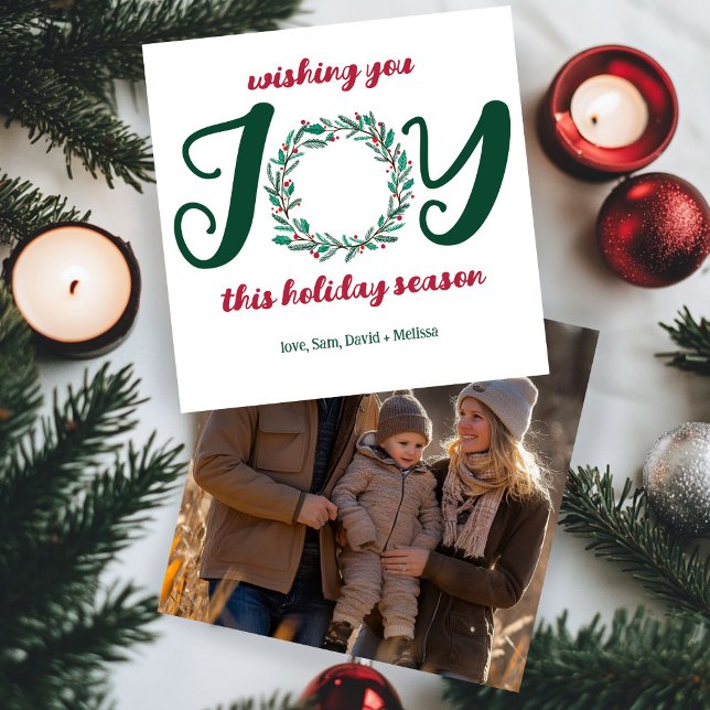 JOY Jul WAN Hand Drawn ANPASSNINGSBAR PHOTO Julkort (JOY Christmas Wreath Hand-Drawn CUSTOM PHOTO Holiday Card
)