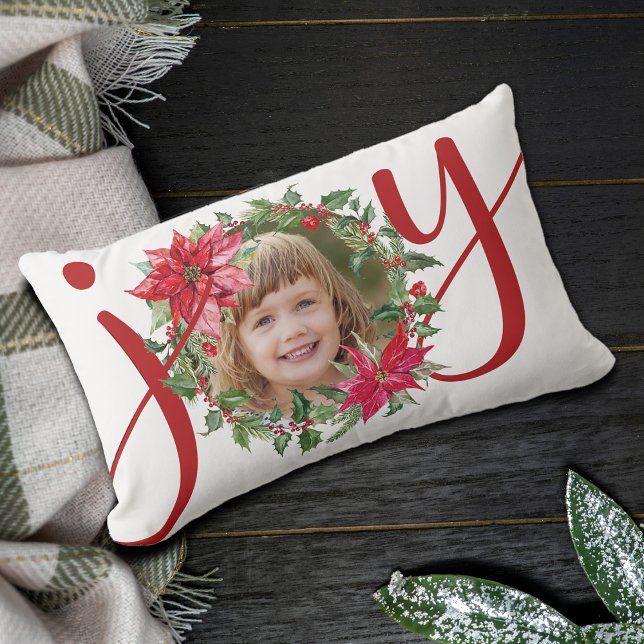 JOY Jul WANAN Photo Lumbarkudde (JOY Christmas Wreath Photo Lumbar Pillow)
