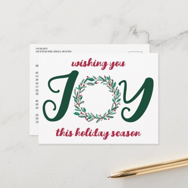 JOY Jul Wandeand Hand Drawn Simple Helg Vykort (Fram/Back In Situ)