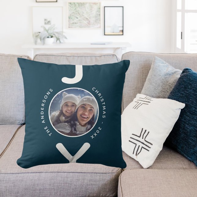 Joy Julfotoblå, vit, enkel minimalistisk Kudde (Skapare uppladdad)
