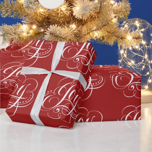 Joy - Julkrona - Kalligrafi Lettering - Röd Presentpapper (Helgdagar)